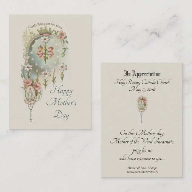 Virgin Mary Mother's Day Remembrance Holy Card (Front/Back)
