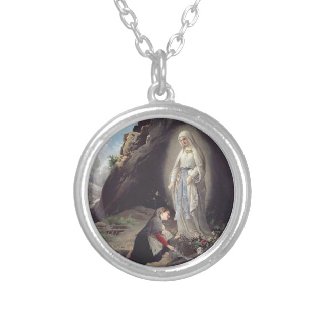 Virgin Mary of Lourdes Silver Plated Necklace (Front)
