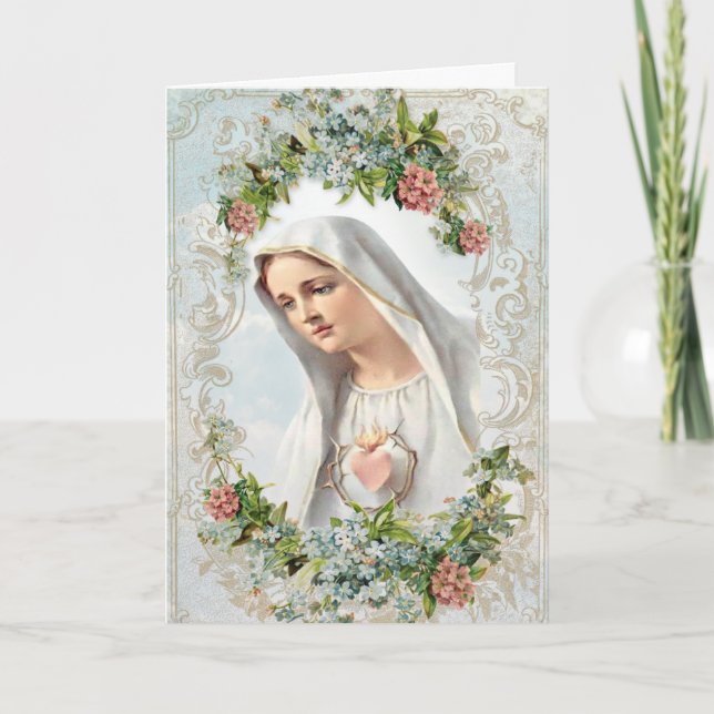 Virgin Mary Our Lady of Fatima Religious Floral  C Card (Front)