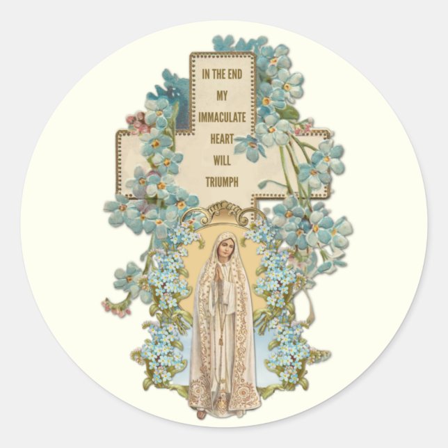 Virgin Mary Our Lady of Fatima Religious Floral Classic Round Sticker (Front)