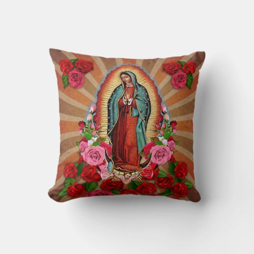 Virgin Mary Our Lady of Guadalupe Throw Pillow