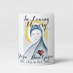 Virgin Mary Personalized Memorial Watercolor Pillar Candle