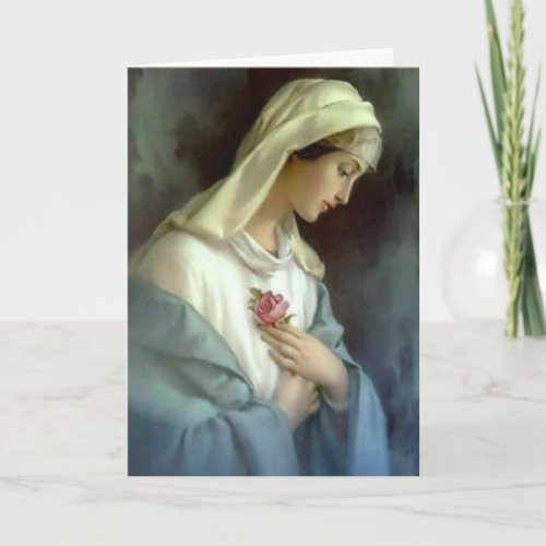 Virgin Mary Pink Roses Sympathy Condolence Thank You Card