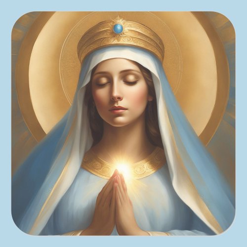 Virgin Mary Power of Prayer Gold Halo Crown Square Sticker