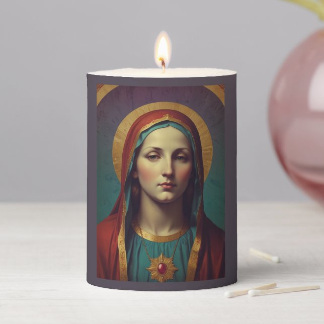 Virgin Mary Prayer Roman Catholic Devotional Pillar Candle (In Situ)