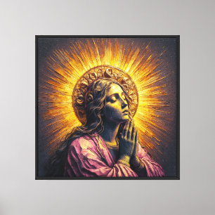 Virgin Mary Praying in Golden Light Canvas Print