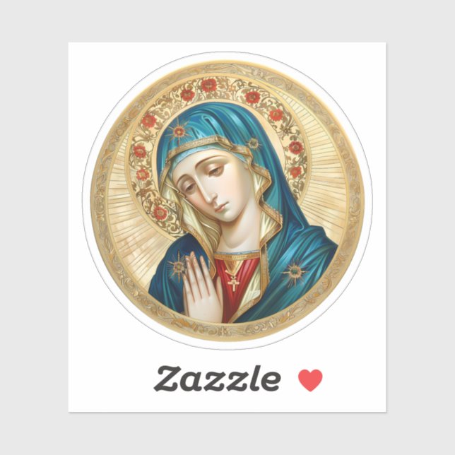 Virgin Mary Praying with a Circle of Red Flowers Sticker (Sheet)