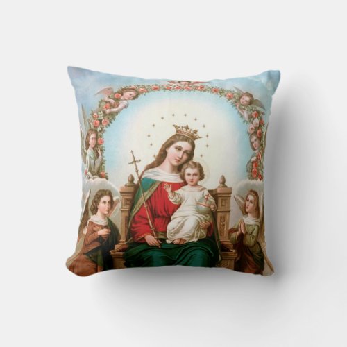 Virgin Mary Queen of the Angels Throw Pillow
