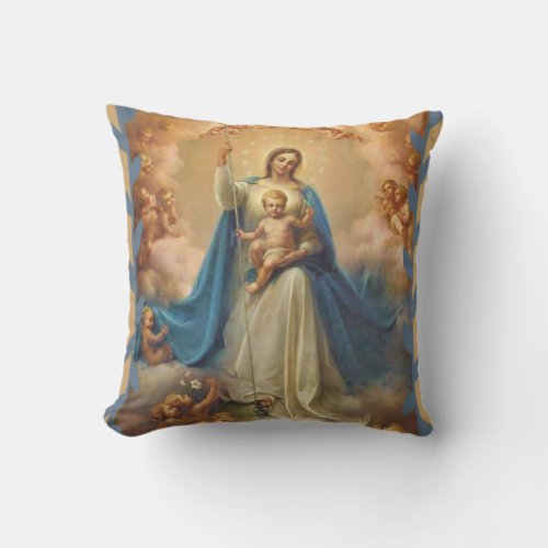 Virgin Mary Queen of the Angels Throw Pillow