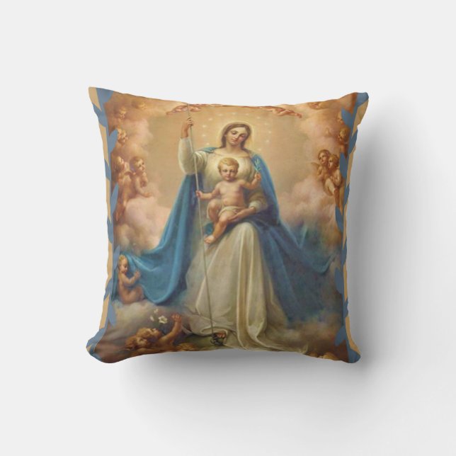 Virgin Mary Queen of the Angels Throw Pillow (Front)