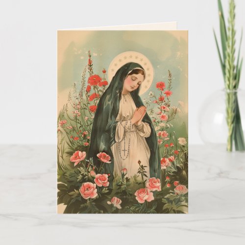 Virgin Mary Red Roses Holy Rosary Prayer Card