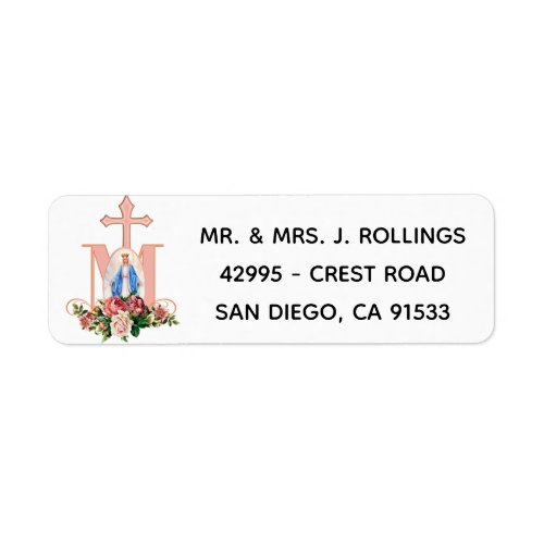 Virgin Mary Religious Catholic Floral Roses Label