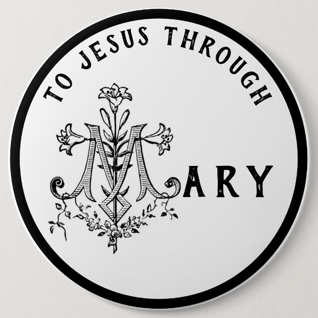 Virgin Mary Religious Catholic Jesus Cross Button (Front)
