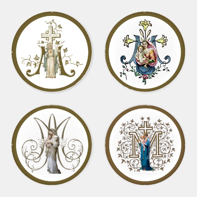 Virgin Mary Religious Catholic Jesus Prayer Coaster Set (Set)