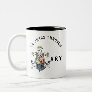 Virgin Mary Religious Catholic Jesus Prayer Two-Tone Coffee Mug