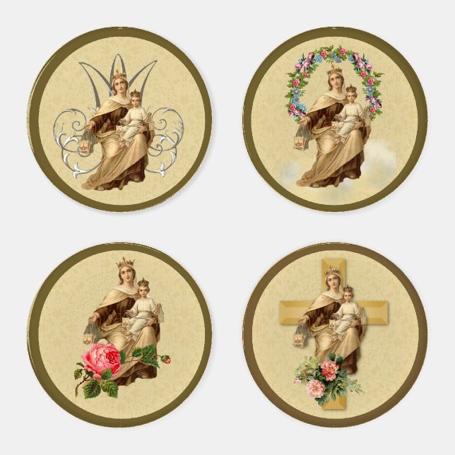 Virgin Mary Religious Catholic Mount Carmel Coaster Set (Set)