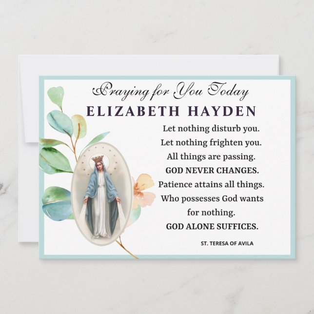 Virgin Mary Religious Catholic Prayer St. Teresa Card (Front)