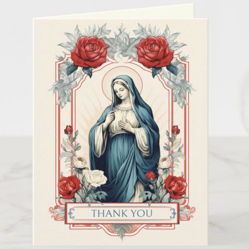 Virgin Mary Religious Catholic Roses Holiday Card