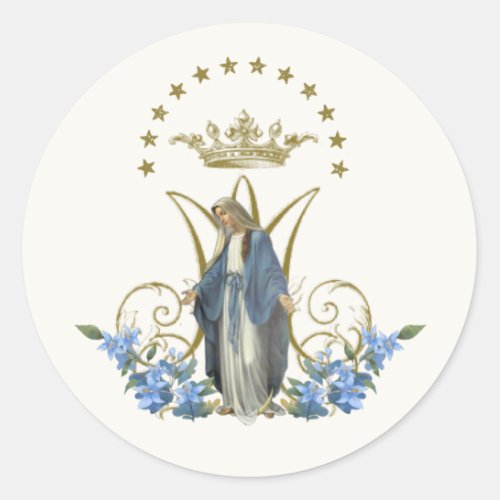 Virgin Mary Religious Elegant Floral Grace Classic Classic Round Sticker