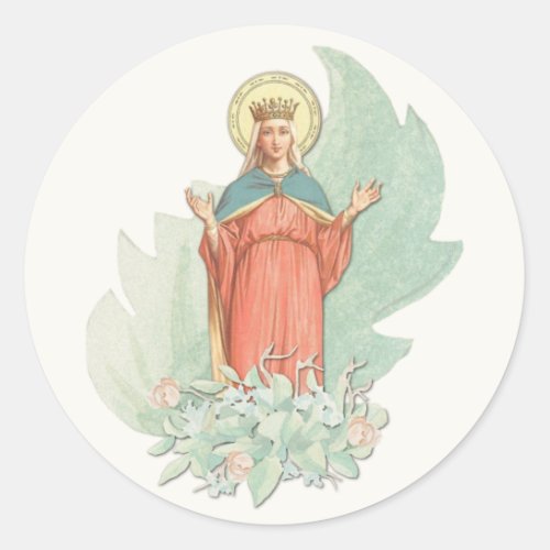 Virgin Mary Religious Elegant Floral Grace Classic Classic Round Sticker