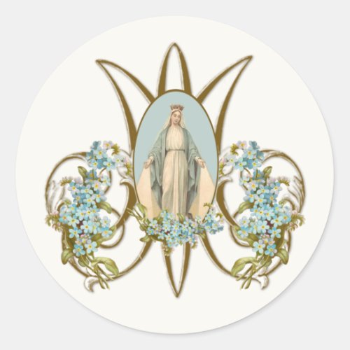Virgin Mary Religious Elegant Floral Grace Classic Round Sticker