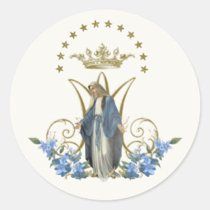 Virgin Mary Religious Elegant Floral Grace Classic Round Sticker