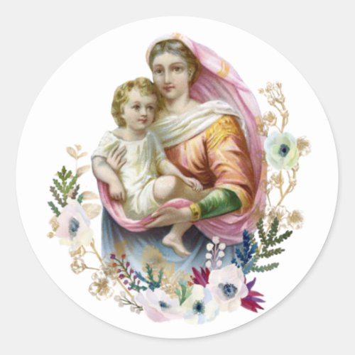 Virgin Mary Religious Jesus Vintage Catholic Classic Round Sticker