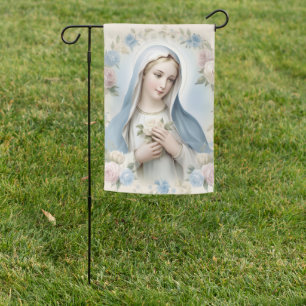 Virgin Mary Religious Lady of Grace Floral Garden Flag