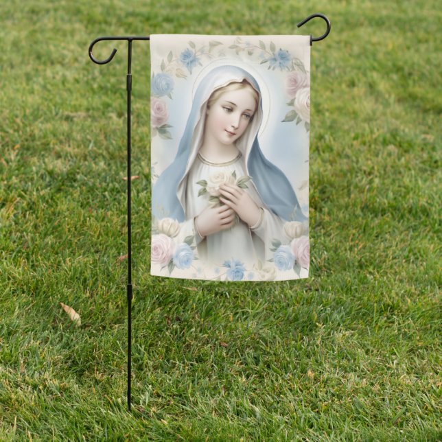 Virgin Mary Religious Lady of Grace Floral Garden Flag (In SItu)
