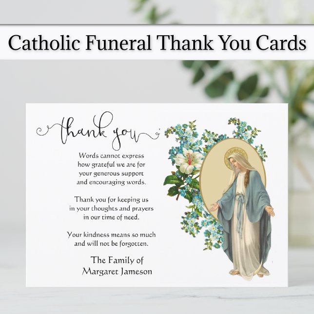 Virgin Mary Religious Thank You Condolence (Virgin Mary Catholic Funeral Thank You Cards)