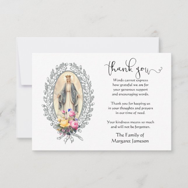 Virgin Mary Religious Thank You Condolence Card (Front)