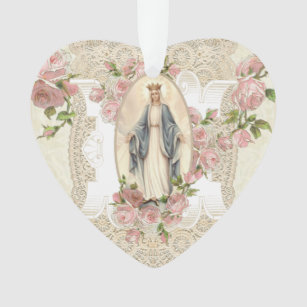 Virgin Mary Religious Vintage Roses Lace Ornament