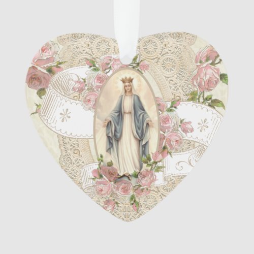 Virgin Mary Religious Vintage Roses Lace Ornament