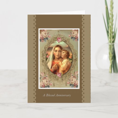 VIRGIN MARY ROSARY CHILD JESUS ROSES CARD