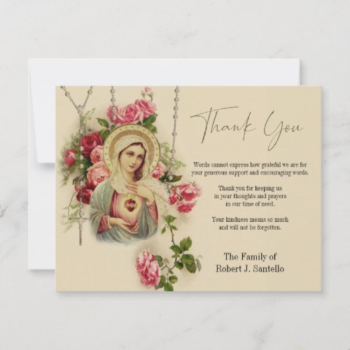 Virgin Mary  Rosary Funeral Condolence Sympathy Thank You Card