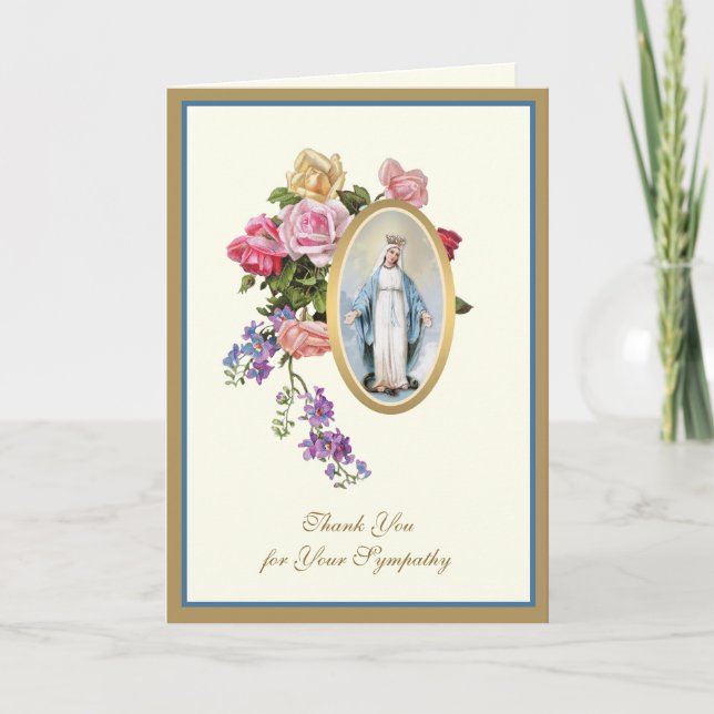 Virgin Mary Roses Christian Condolence Thank You Card (Front)