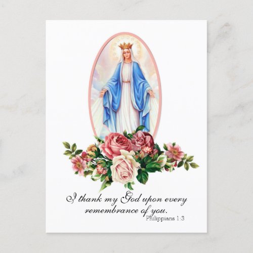 Virgin Mary Roses Religious Elegant Vintage Postcard