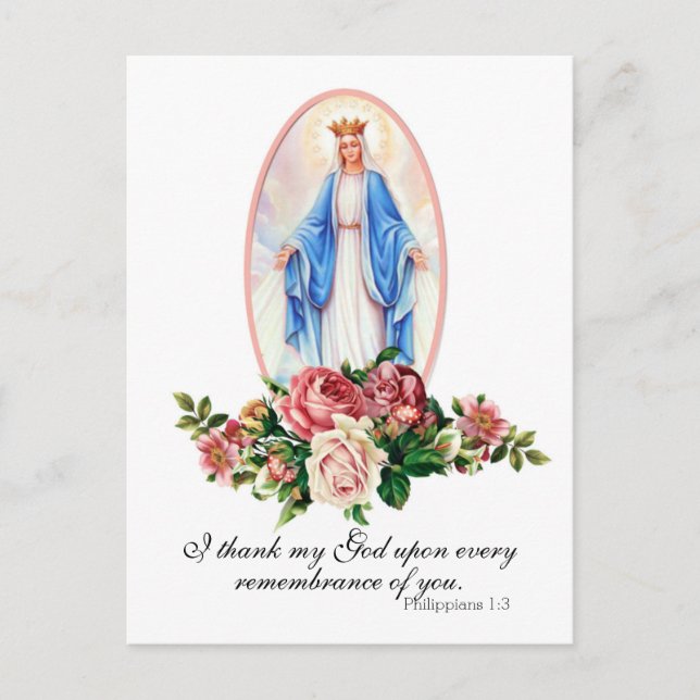 Virgin Mary Roses Religious Elegant Vintage Postcard (Front)