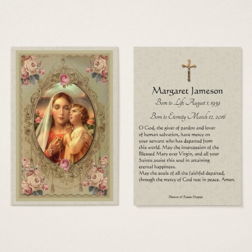 Virgin Mary Roses Sympathy Condolence Holy Card