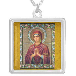 Virgin Mary Russian Orthodox Icon Necklace