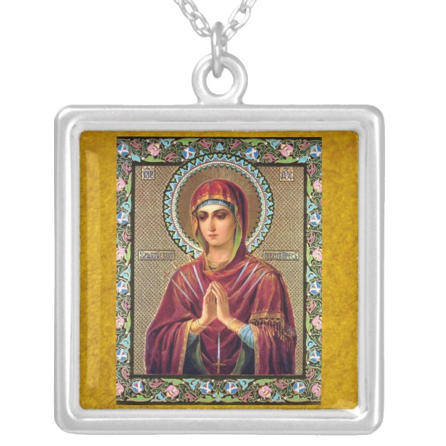 Virgin Mary Russian Orthodox Icon Necklace (Front)
