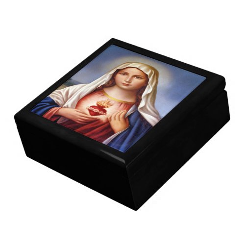 Virgin Mary Sacred Heart Wood Tile Keepsake Box