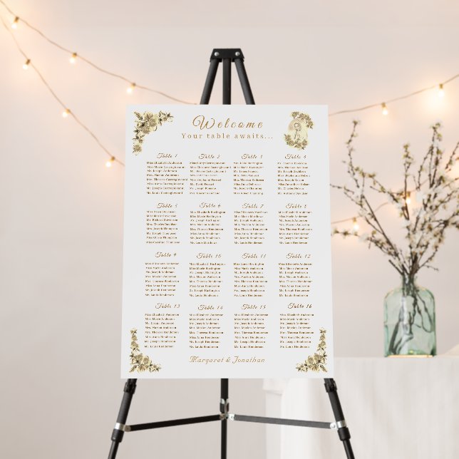 Virgin Mary Sepia Wedding Seating Chart Foam Board (In Situ (Stand))