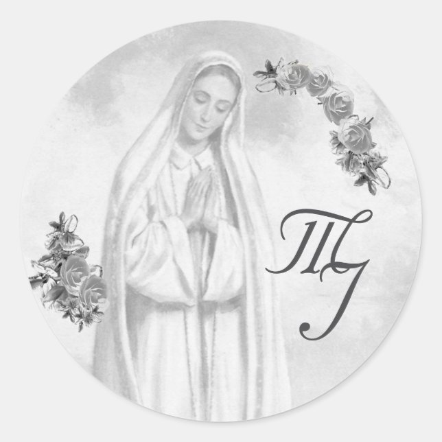 Virgin Mary Silver Wedding  Classic Round Sticker (Front)