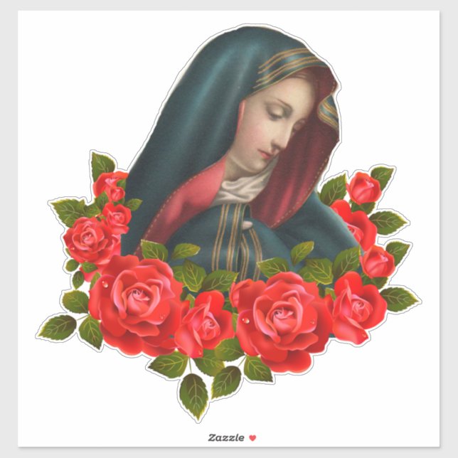 Virgin Mary Sorrowful Mother Red Roses Sticker (Sheet)