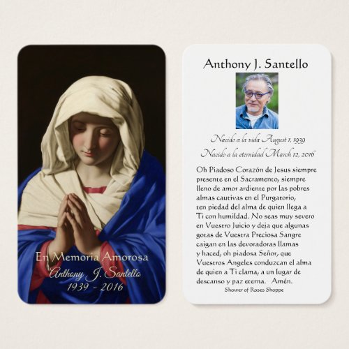 Virgin Mary Spanish Funeral Memorial Holy Card _