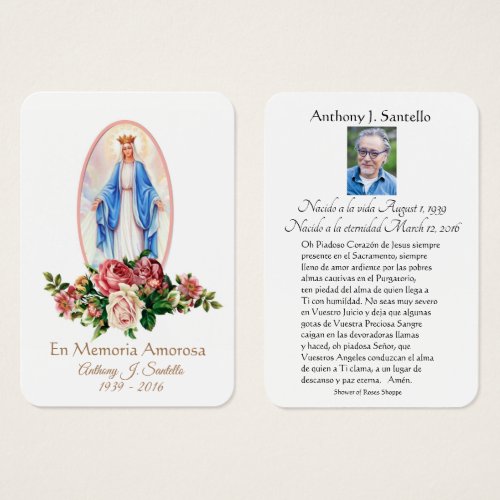 Virgin Mary Spanish Funeral Memorial Holy Card _