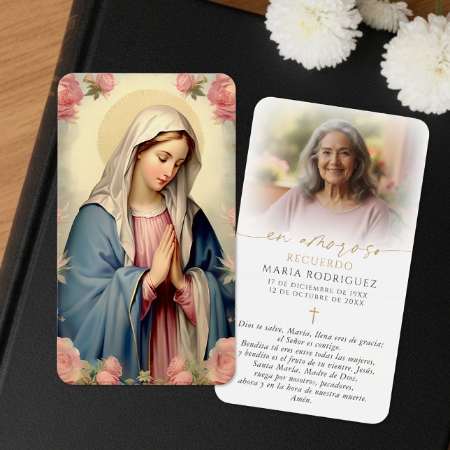 Virgin Mary Spanish Hail Mary Photo Memorial Cards (Creator Uploaded)