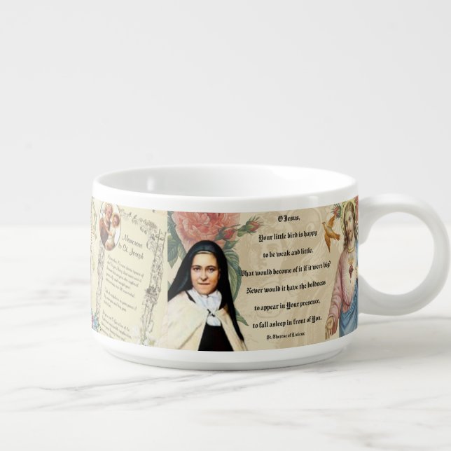 Virgin Mary, St. Joseph, Jesus, St Therese Collage Bowl (Left)