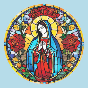 Virgin Mary Stained Glass Window Catholic Saint Classic Round Sticker